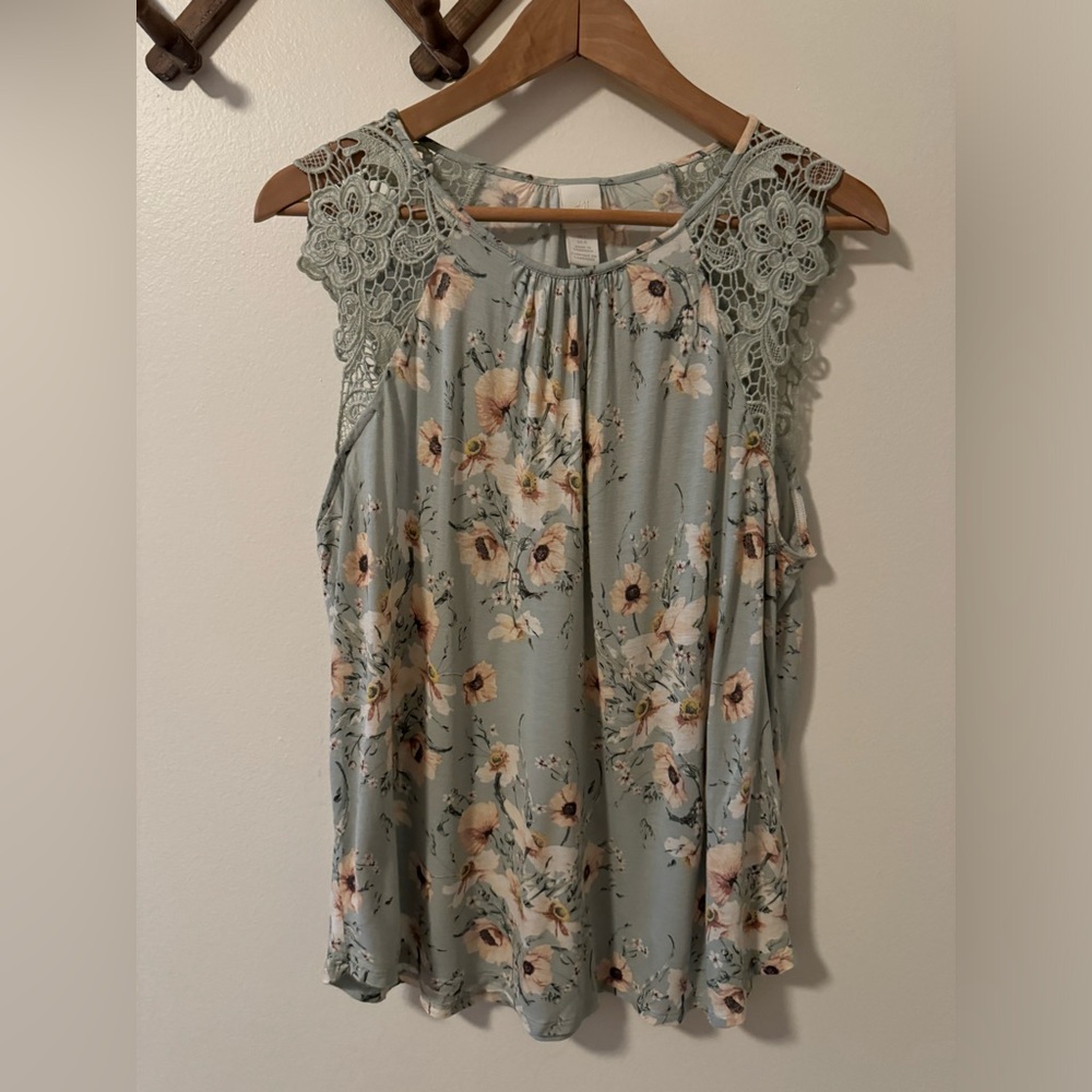 H&M Jersey Floral Top with Lace Large Excellent Condition